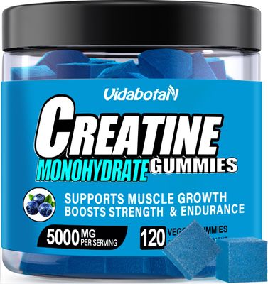 vidabotan Sugar Free Creatine Monohydrate Gummies for Men Women-5g of Creatine Monohydrate per Serving- with L-Taurine, Alpha GPC, Betaine Anhydrous, Natural Blueberry Flavor, 120 Count