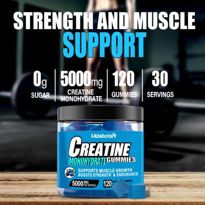 vidabotan Sugar Free Creatine Monohydrate Gummies for Men Women-5g of Creatine Monohydrate per Serving- with L-Taurine, Alpha GPC, Betaine Anhydrous, Natural Blueberry Flavor, 120 Count