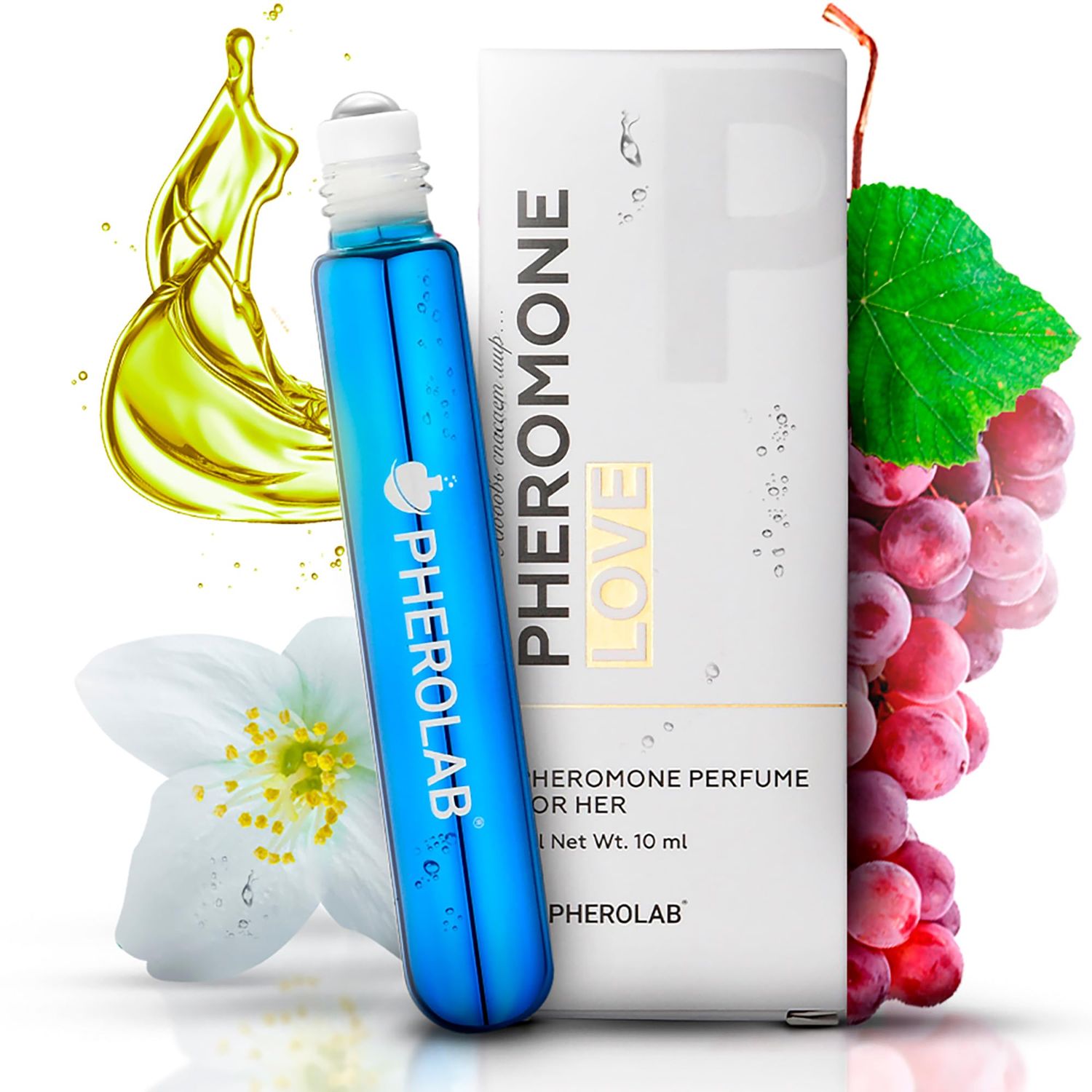 PHEROLAB Pheromone Perfume for Women - Long-Lasting Essential Oil Perfume Roll-On with floral scent, Happy Cologne for Women