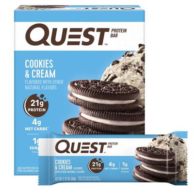 Quest Nutrition Cookies Cream Protein Bars, 21g Protein, 4g Net Carbs, 1g Sugar, Gluten Free, Keto Friendly, 4 Count