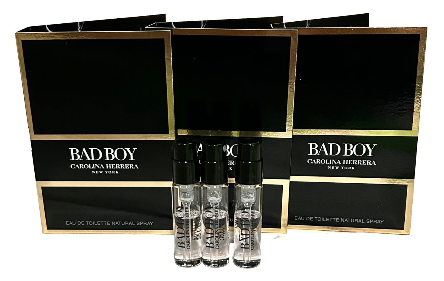 Lot of 3 Carolina Herrera Bad Boy Sample Trial Size Spray Mini Vials 1.5ml 0.05 fl oz