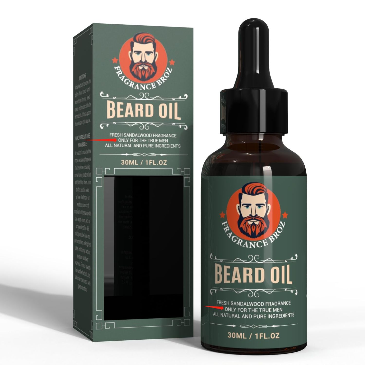 Fragrance Broz Beard Oil 1 fl oz Natural Moisture and Soften Your Beard To Help Relieve Beard Itch Support Beard Growth (Sandalwood)