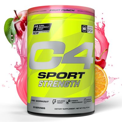 Cellucor C4 Sport Strength Pre Workout Powder - NSF Certified for Sport - Beta-Alanine, Creatine, 200mg Caffeine - Sugar Free Energy Supplement for Men Women - Fruit Punch, 20 Servings