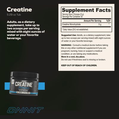 ONNIT Creatine Monohydrate Powder, Creatine Powder Supplement That Promotes Strength and Power, 30 Servings per Tub, 5.29 oz