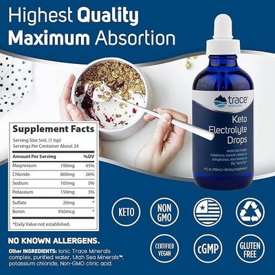 Trace Minerals Keto Electrolyte Drops - Support Muscle Nerve Health - Electrolyte Nutrition Supplement to Aid Hydration Fitness - Exercise Supplement with Magnesium - 4 fl oz (24 Servings)