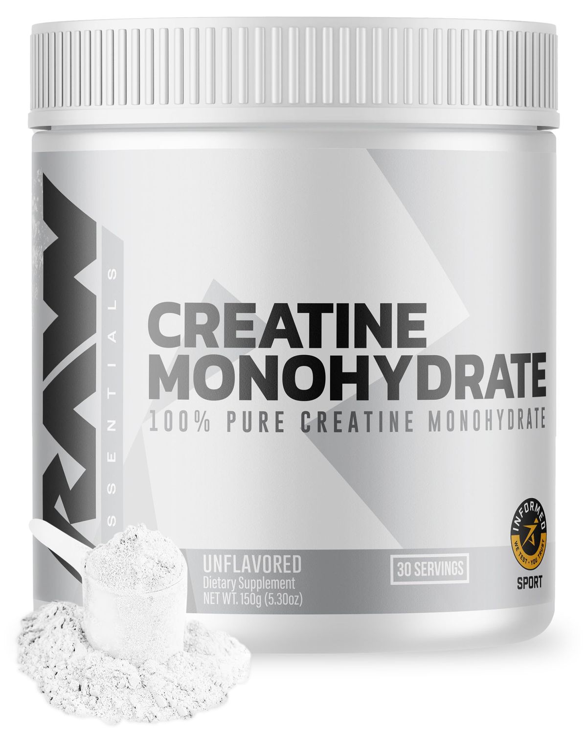 RAW Nutrition Creatine Monohydrate Powder, Unflavored (30 Servings) - Micronized Creatine Monohydrate Supplement for Workout Performance, Build Muscle Strength - Creatine Powder for Men Women