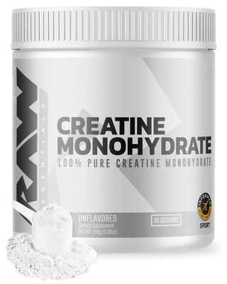 RAW Nutrition Creatine Monohydrate Powder, Unflavored (30 Servings) - Micronized Creatine Monohydrate Supplement for Workout Performance, Build Muscle Strength - Creatine Powder for Men Women