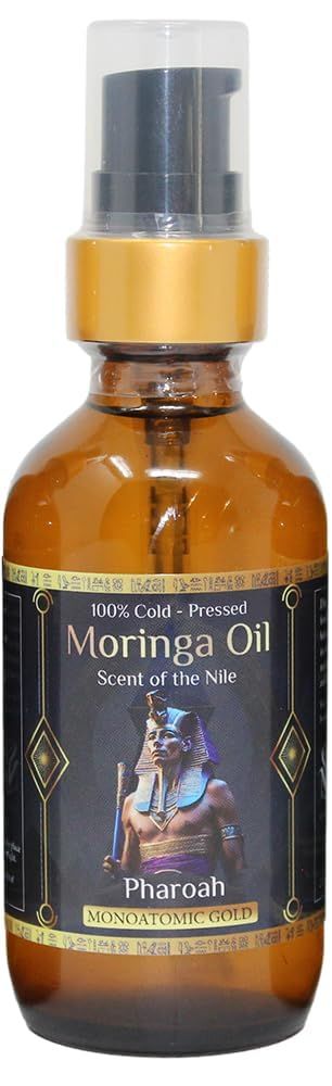 ZP.TECH Pharoah - 100 Pure Moringa Oil blended with Leather, and Sweet Tobacco Essential oils and infused with Egyptian Ormus Gold - Pure Moringa Seed oil - Scent of The Nile - 1oz. (30 Ml)