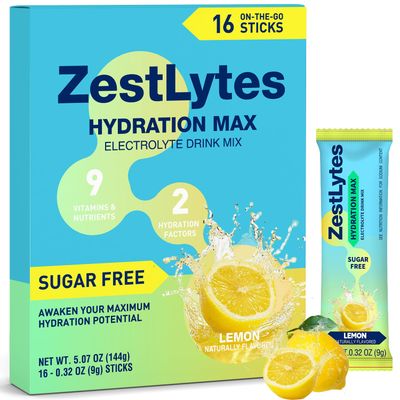 Salty Lemon Flavor Hydration Powder Packets, Electrolyte Powder Drink Mix, Liquid Everyday IV Drink Mix for Rehydration Max Sugar Free 9 Vitamins Nutrients 2 Hydration Factors 16 Sticks