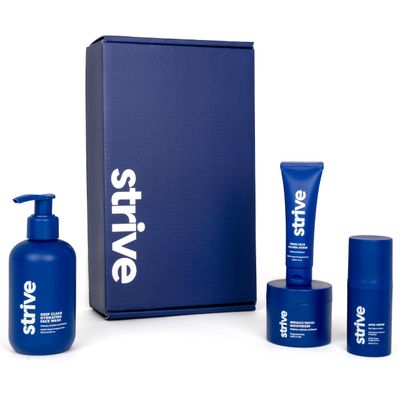 Strive Apex Skin Care Set - Advanced Anti Aging - Fragrance Free, All Skin Types, Fights Dark Circles Dull Skin - Peptides, Retinal, Vitamin C, Niacinamide (Face Wash, Scrub, Moisturizer, Serum)
