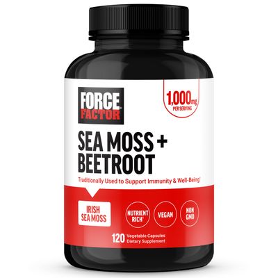 FORCE FACTOR Irish Sea Moss Beet Root Supplement to Support Immunity, Circulation, Natural Energy, Heart Health, with Antioxidants, Non-GMO, Vegan-Friendly, Soy-Free, 120 Vegetable Capsules