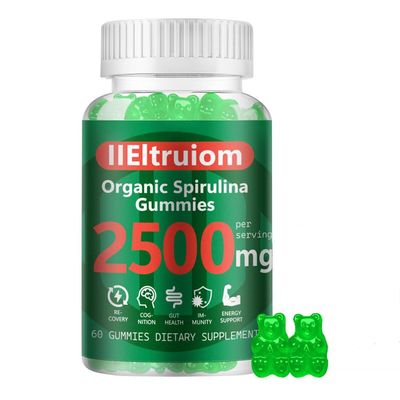 IIEltruiom Spirulina Gummies, Organic Spirulina 2500mg Enhanced Daily Energy - Your Daily Super Greens with Sea Moss, Chlorophyll, GLA, Non-GMO, Gluten Free, 60 Vegan Gummies