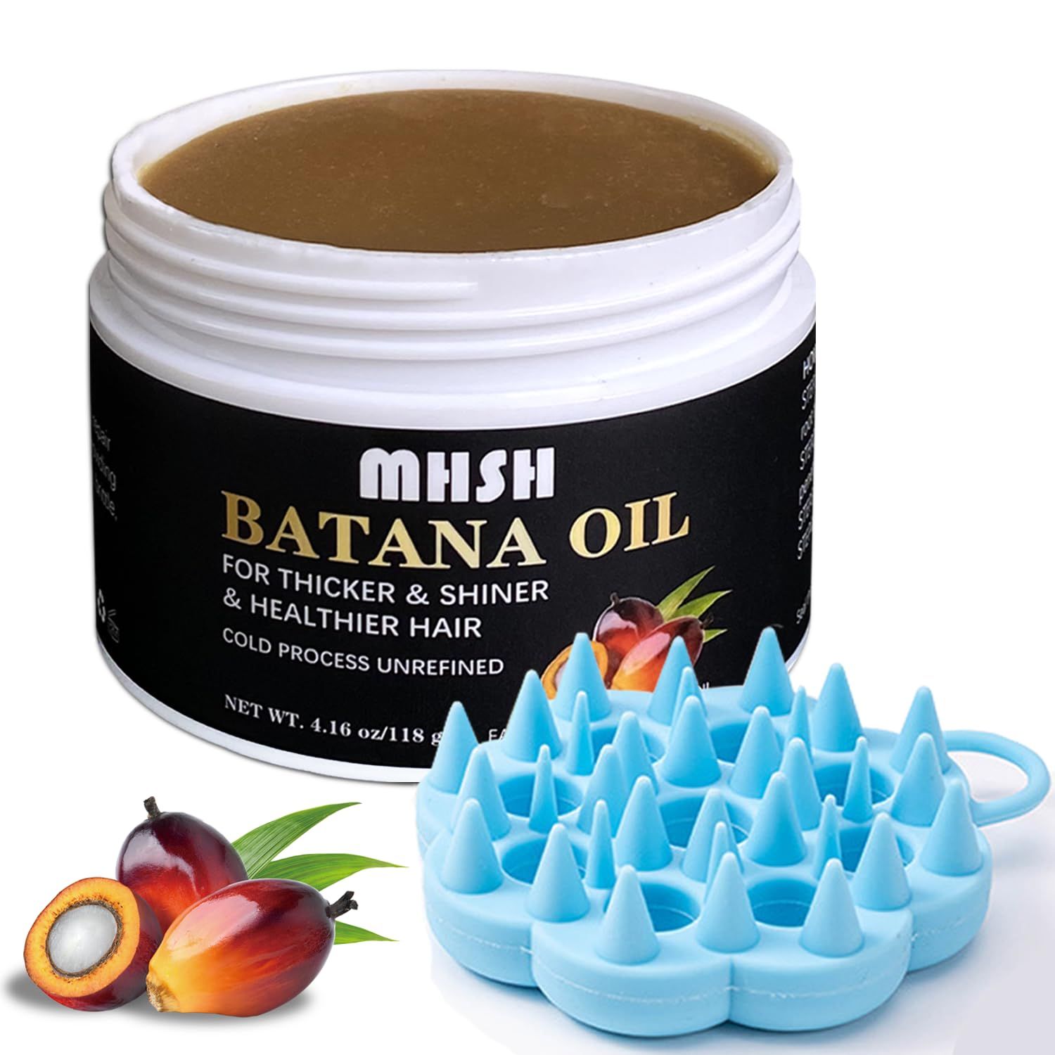 Dr. Sebi Batana Oil for Hair Growth Density 100 Pure Unrefined Cold-Pressed Honduran Oil Repairs Split Ends for Men Women (4.16 oz Massage Brush)