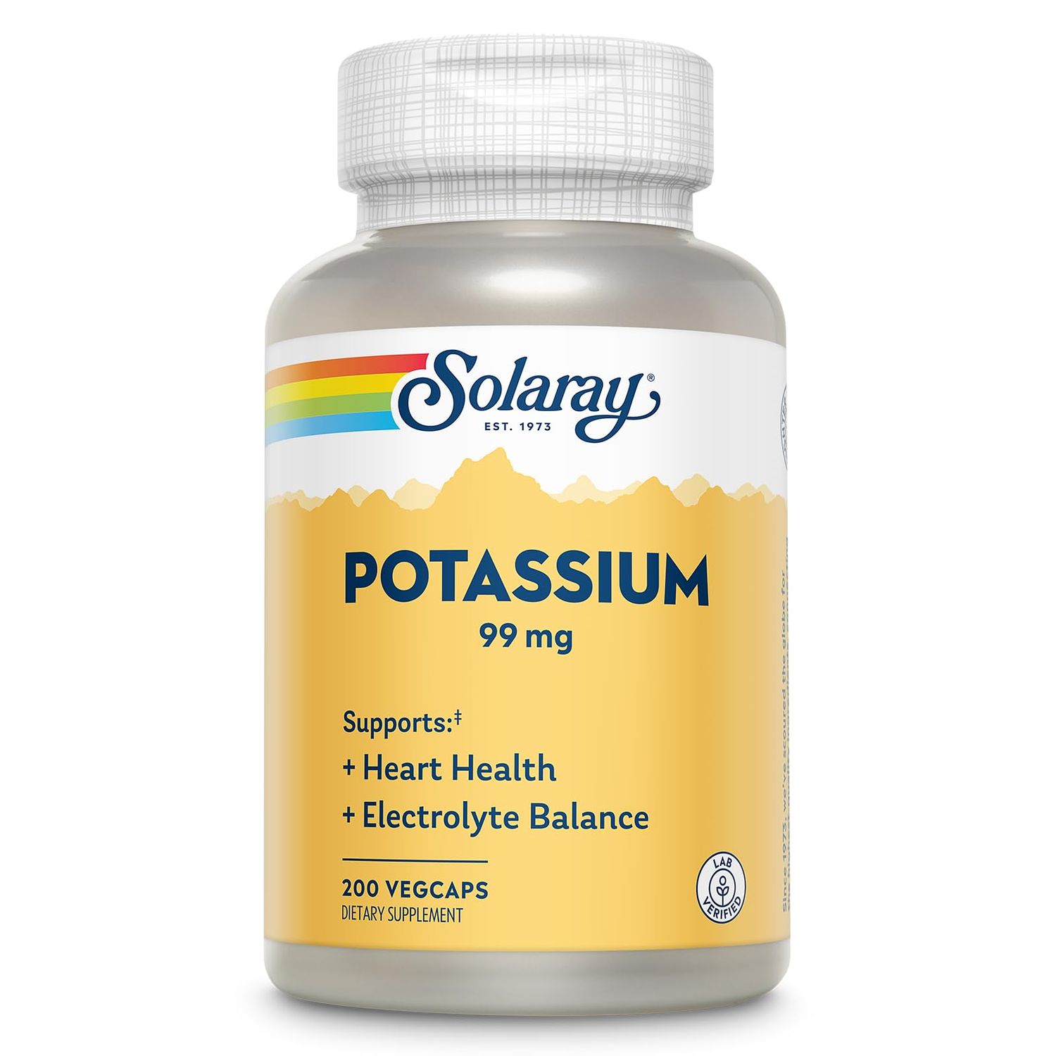 Solaray Potassium 99 mg - Electrolyte Balance Formula - Potassium Supplement for Electrolytes, Vascular and Heart Health Support - 60-Day Money Back Guarantee, Lab Verified, 200 Servings, 200 VegCaps