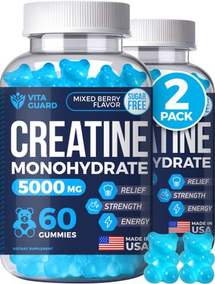 Vita Guard 5000mg Creatine Monohydrate Gummies Formula for Men and Women Ultimate Muscle Builder, Energy Booster Pre-Workout Supplement (2 Pack)
