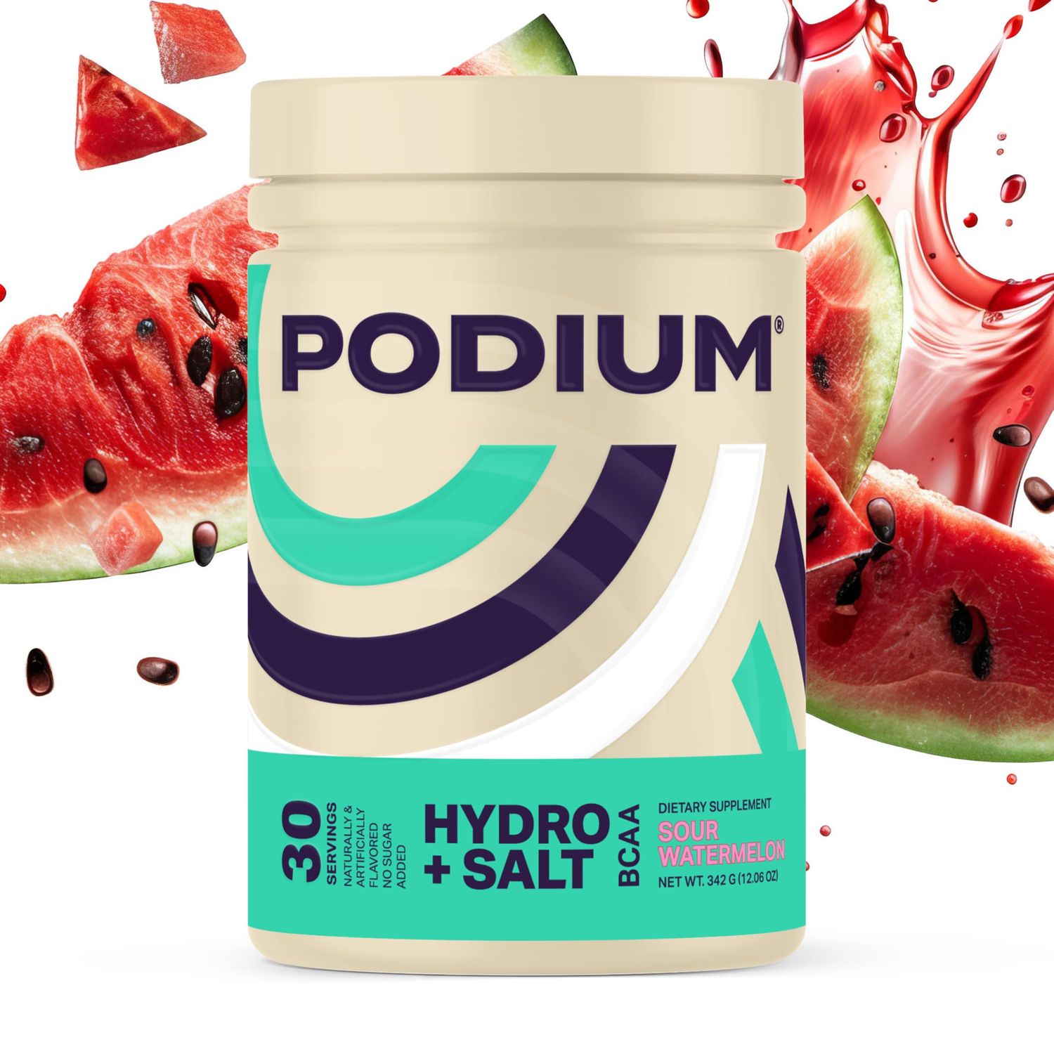 Podium Nutrition, Instantized BCAA Powder, Hydro and Salt, Sour Watermelon, 30 Servings, Electrolytes, Hydration, Recovery