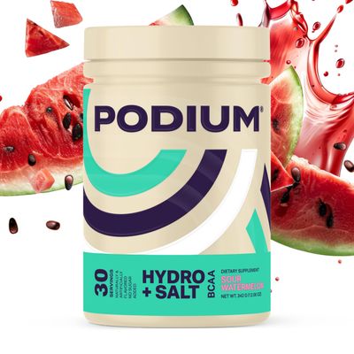 Podium Nutrition, Instantized BCAA Powder, Hydro and Salt, Sour Watermelon, 30 Servings, Electrolytes, Hydration, Recovery