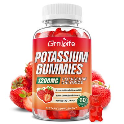 Potassium Gummies for Adults, Potassium Chloride Gummies 1200mg Support Leg Cramps Electrolyte Balance, Strawberry Flavor 60 Count