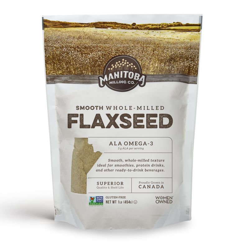 Ground Flax Seed Manitoba Milling Co One 1lb Bag Smooth Milled Flaxseed Fiber with Protein, Omega 3 Gluten Free, Non-GMO Gourmet Milled Flaxseed for Muffins, Yogurt, Smoothies