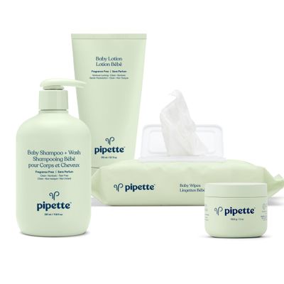 Pipette Newborn Baby Care Essentials Set, Clean, Fragrance-Free Shampoo Wash, Fragrance-Free Lotion, Hydrating Baby Balm, Water-Based Baby Wipes, Sulfate Paraben Free