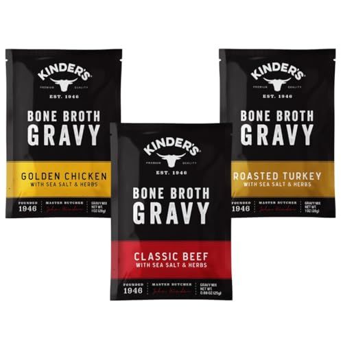 Kinders Bone Broth Gravy, 3 Pack Bundle, Golden Chicken, Roasted Turkey, Classic Beef