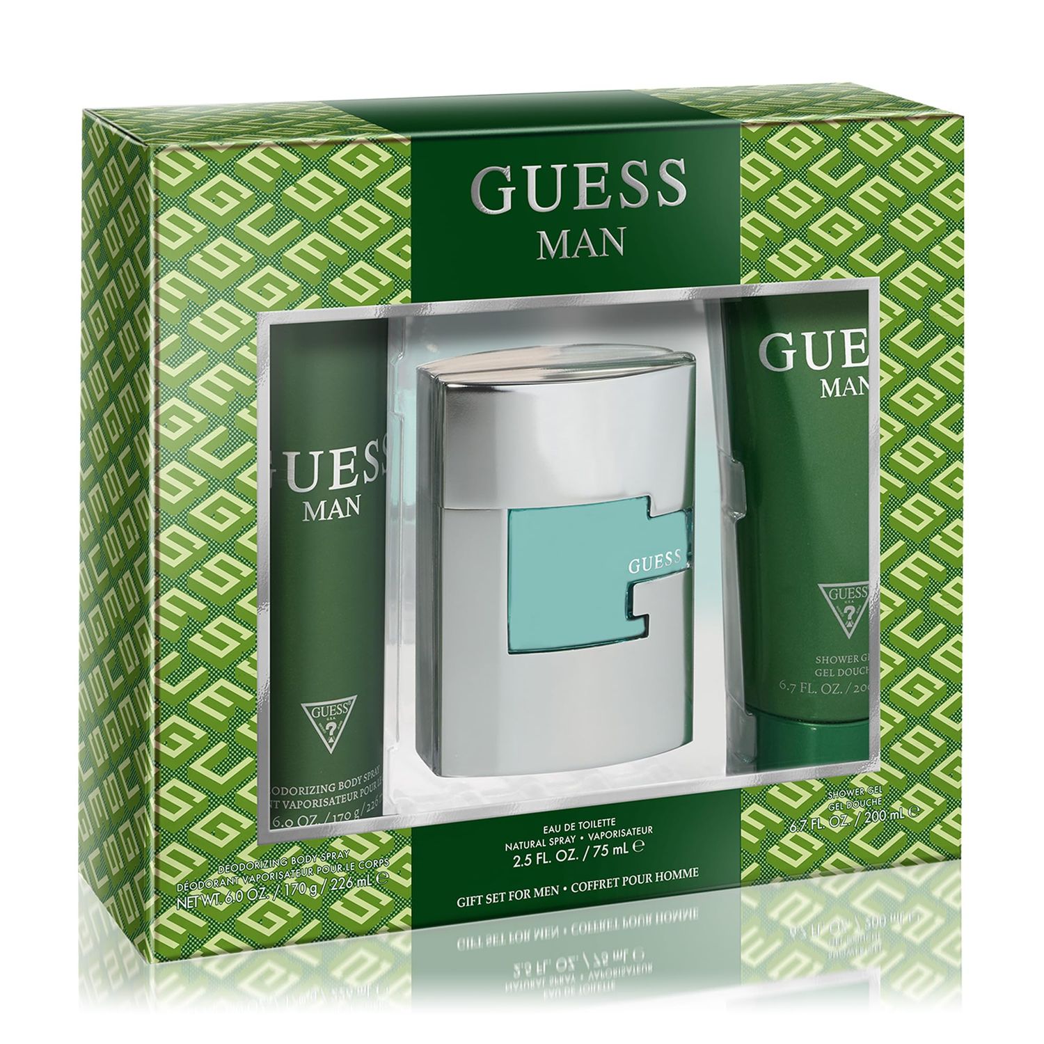 GUESS Man Eau de Toilette 3 Piece Gift Set - Cologne Spray 2.5 Fl. Oz., Deodorizing Body Spray 6.0 Oz., Shower Gel 6.7 Fl. Oz.