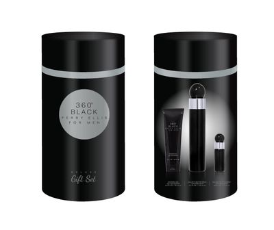 Perry Ellis Fragrances Perry Ellis 360 Black Men&#39;s Cologne - 3-piece Gift Set - 3.4 Fl Oz EDT, 3 oz Shower Gel, .25 fl oz EDT mini travel spray - fresh, woody, clean, long-lasting