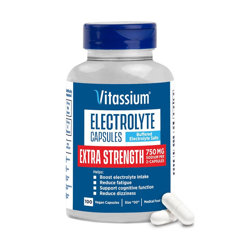 Vitassium Extra Strength Electrolyte Capsules, 750mg of Sodium for The Management of POTS and High Sodium Diets, Unflavored, 100 Salt Pills (Size 00)
