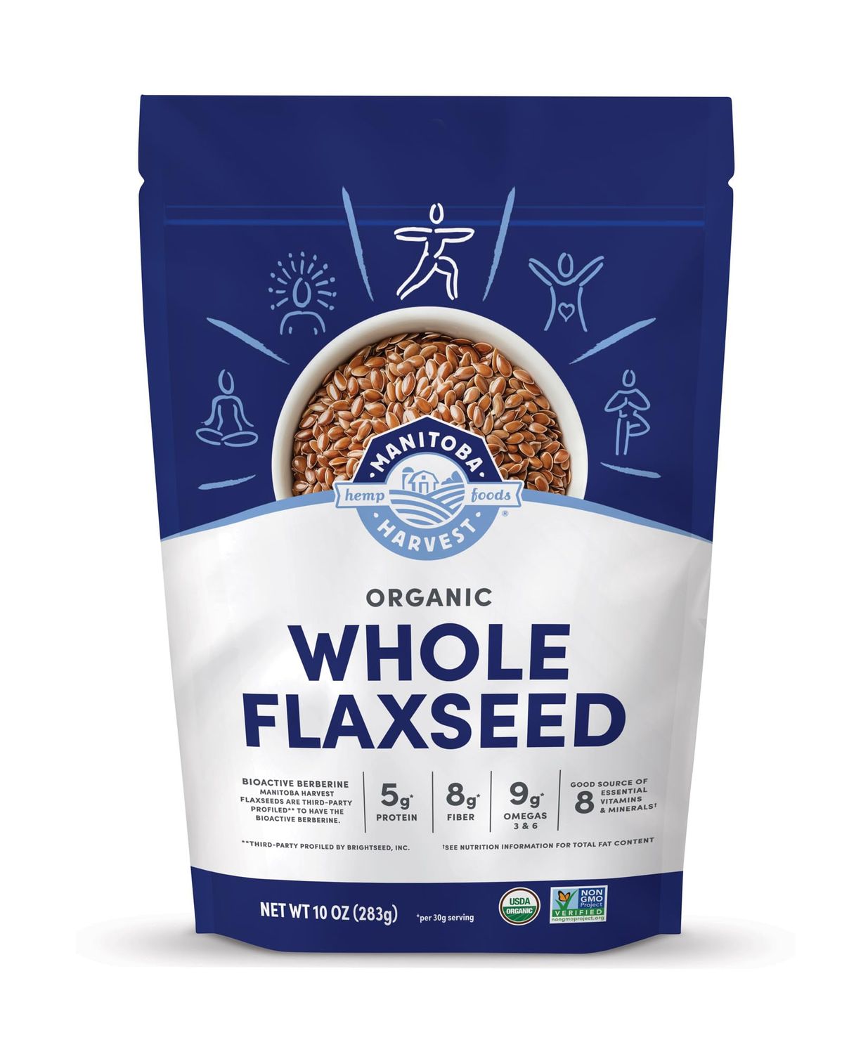 Manitoba Harvest Whole Organic Flaxseed, 5g Plant Based Protein and 9g Omegas 3 6 per 30g Serving - Perfect for Smoothies, Yogurt Cereal - Non-GMO, Organic, Vegan, 10oz (Pack of 1)