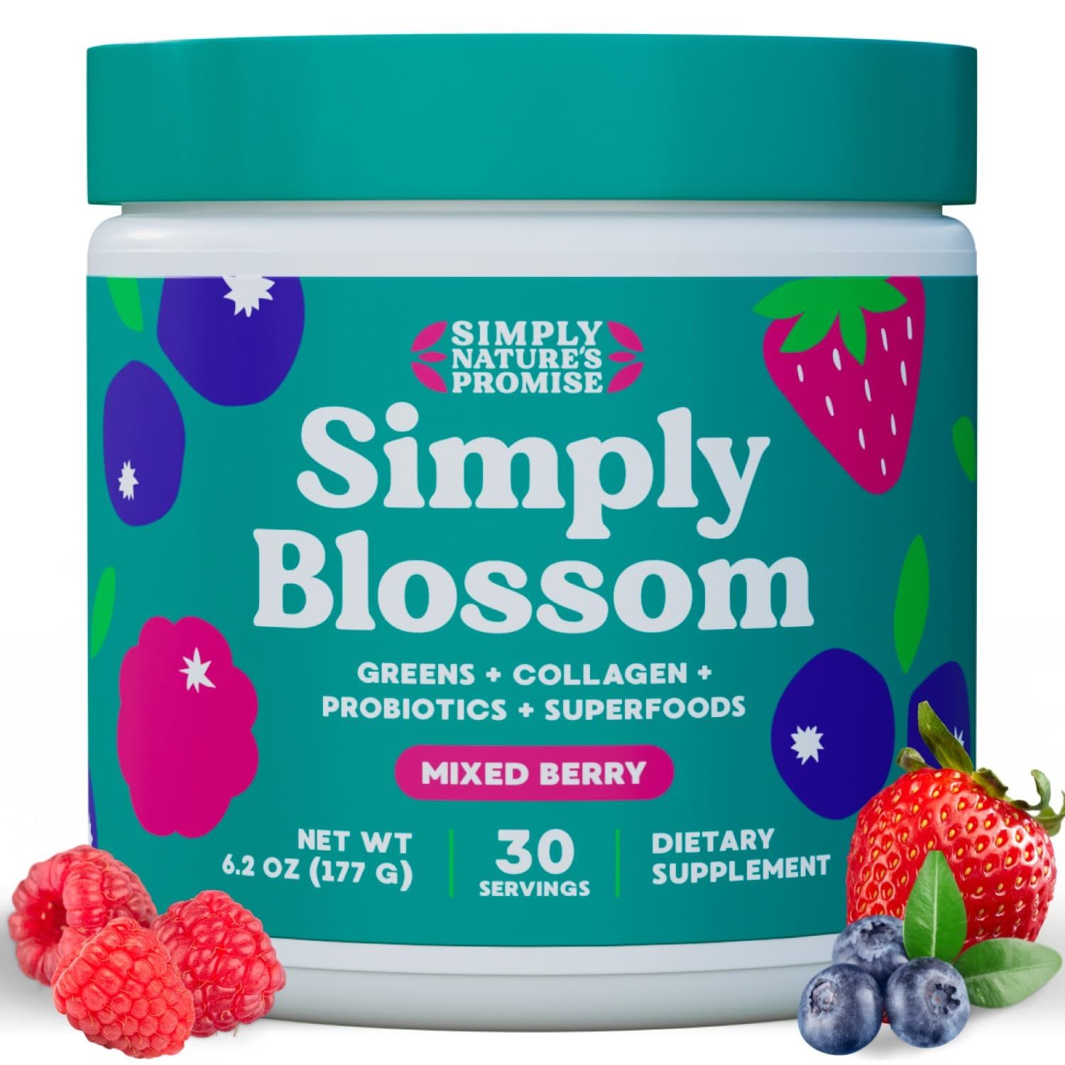 Simply Blossom Nutrition - Daily Greens Superfood Powder Collagen Probiotics for Women&#39;s Digestive Health Bloating Relief. Help Your Health Bloom - 30 Day Supply