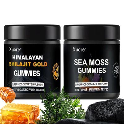 Xuore Bundle of Pure Himalayan shilajit sea Moss Gummies - 3000 mg shilajit, sea Moss 1600mg ksm 66 ashwagandha, no Added Sugar, lab Tested, 75 fulvic Acid, 92 Minerals, All in One Supplement