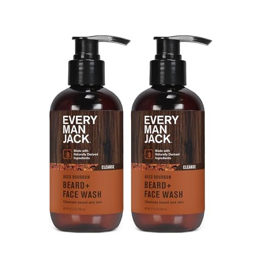 Every Man Jack Beard Face Wash - Subtle Aged Bourbon Fragrance - Cleans and Helps Condition and Soften Your Beard and Skin Underneath - Naturally Derived with Aloe and Glycerin- 6.7 fl oz (2 Pack)