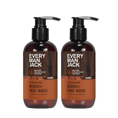 Every Man Jack Beard Face Wash - Subtle Aged Bourbon Fragrance - Cleans and Helps Condition and Soften Your Beard and Skin Underneath - Naturally Derived with Aloe and Glycerin- 6.7 fl oz (2 Pack)