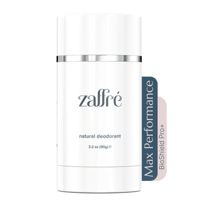 Zaffr Max Natural Deodorant Aluminum-Free, Extra Strength BioShield Pro Technology, No Stains or Marks, Long-Lasting Fragrance-Free, 3.2 oz