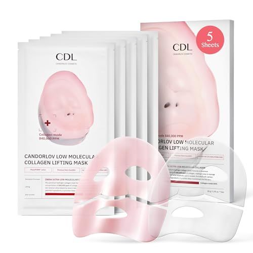 CANDORLOV Collagen Lifting Gel Mask 5 pcs, Korean Face Lifting Deep Hydrogel Mask for Glass Skin, Anti-Aging Overnight Collagen Mask with PDRN (Salmon DNA), Hyaluronic Acid for Elasticity, Firmness
