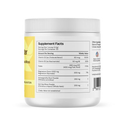 Mayfair Naturals Magnesium Glycinate Powder Supplement, with Ashwagandha and Irish Sea Moss, Supports Bone Strength Muscle Relaxation, 30 Servings