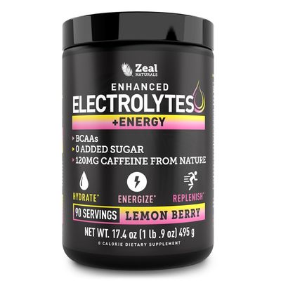 Vla Pre-Workout Electrolyte Energy Powder Drink Mix (90 Servings Lemon Berry) w 0 Sugar BCAAs B-Vitamins Electrolyte Supplement w Potassium Zinc Magnesium for Hydration - Keto Electrolytes