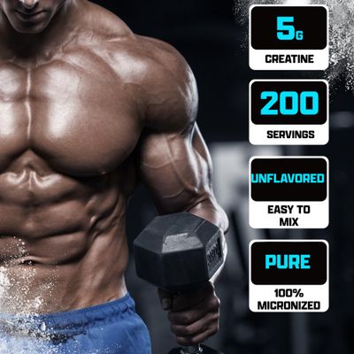 Nutrex Research Micronized Creatine Monohydrate Powder - 200 Servings (1KG) Pure, Unflavored Creatine Monohydrate Supplement for Muscle Gain, Strength and Performance, 5G Per Serv (2.2lbs)