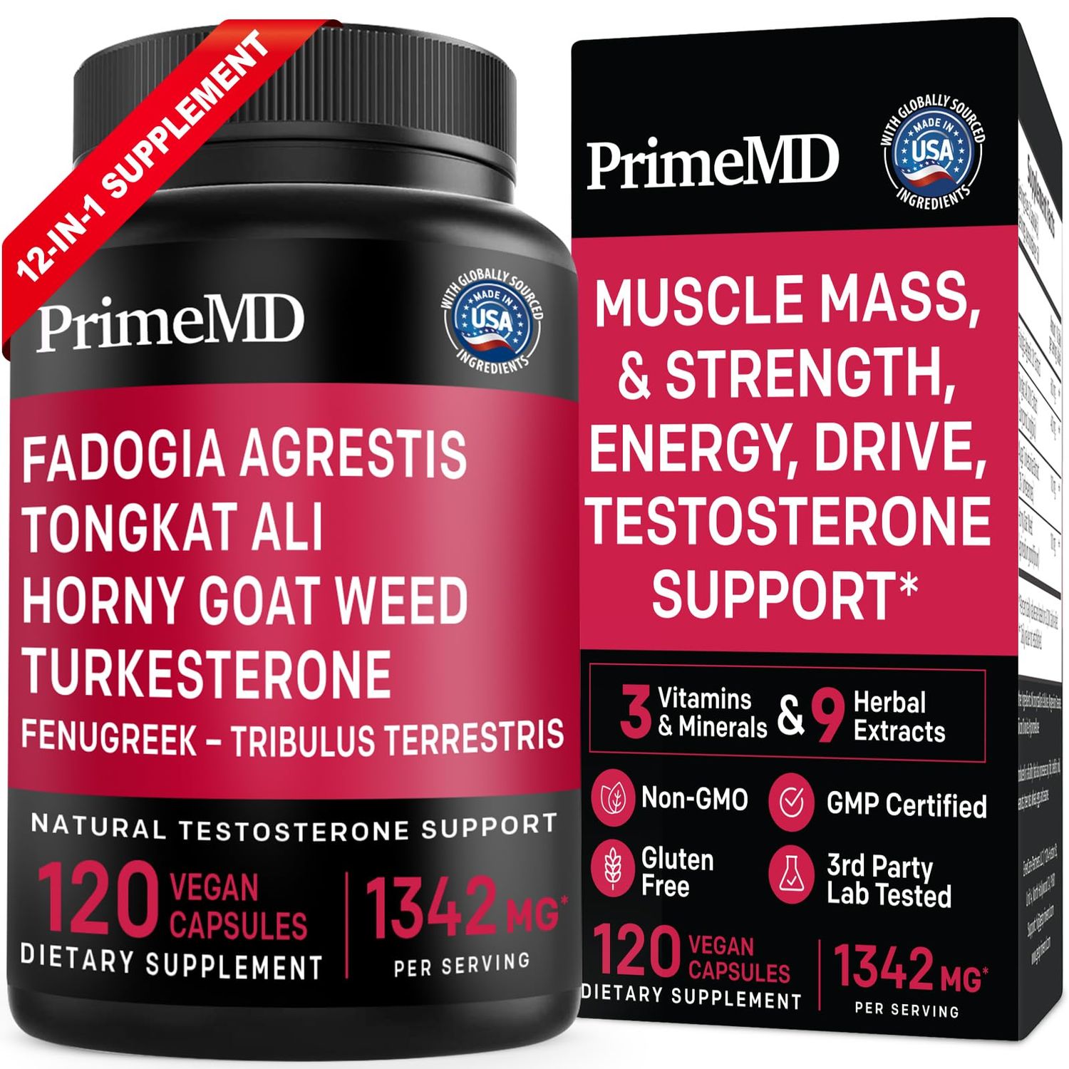12-in-1 Fadogia Agrestis and Tongkat Ali for Men - Testosterone Supplement for Men with Turkesterone - Men&#39;s Health Supplement For Overall Well-being with 1342mg Per Serving (120 capsules) (Pack of 1)