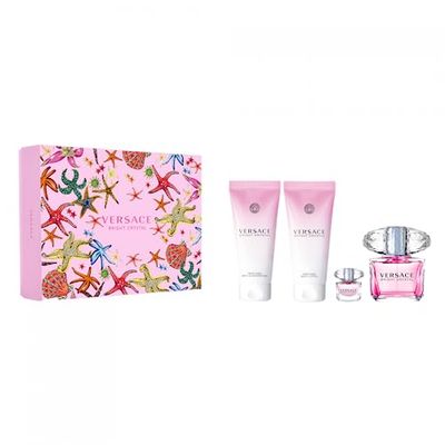 Versace Bright Crystal 4-Pieces Set for Women, Floral Fruity Fragnance, 9.59 Fl Oz
