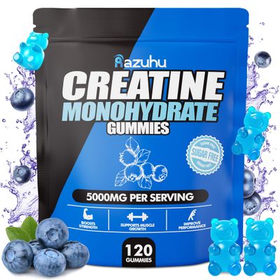 Razuhu Creatine Monohydrate Gummies for Men Women,5g of Creatine Monohydrate per Serving for Supports Muscle Growth,Strength,Performance,Sugar Free,Vegan,Pre-Workout Supplement(120 Count)-Blueberry