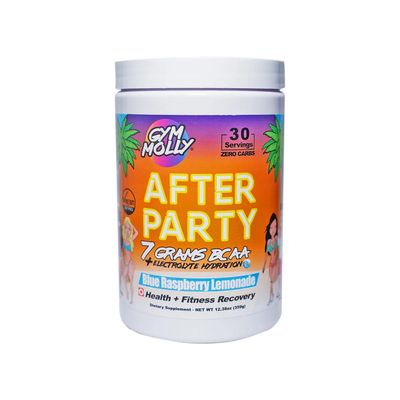 Gym Molly After Party Vegan BCAA Powder, Electrolyte Powder, BCAA Amino Acids After Post Workout Recovery Drink, Zero Carbs, Zero Sugar, 35 Calories Caffeine-Free (Blue Raspberry)