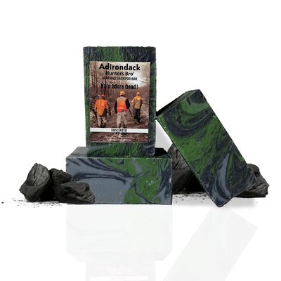 Adirondack Fragrance Flavor Farm ADK Hunter Bro Unscented Camo Soap Bar, Natural Hunting 3-in-1 Body Wash, Soap Shampoo Conditioner with Activated Charcoal for Human Scent Removal, 4 Oz