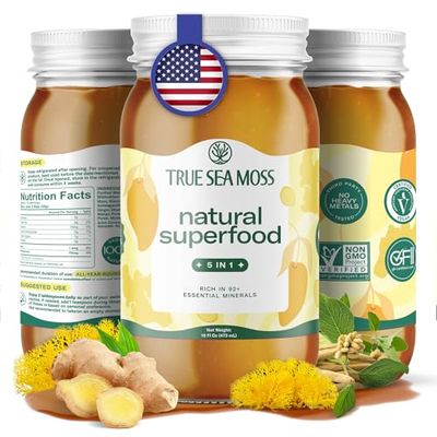 TrueSeaMoss Wildcrafted Irish Sea Moss Gel with Ashwagandha, Made with Seamoss, Rich in Minerals Vitamins - Supports Health, Made in USA from Fresh Sea Vegetables (5 in 1, Pack of 1)