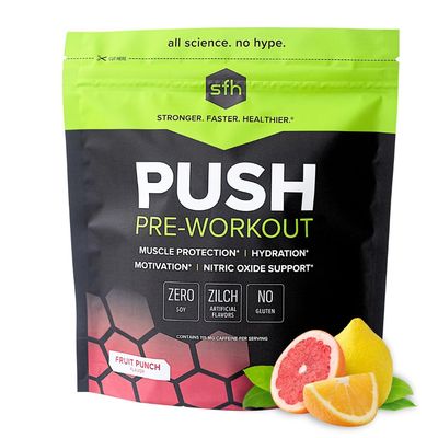SFH Push Pre-Workout Powder (Fruit Punch) BCAAs for Muscle Repair Electrolytes Non-Dairy, No Artificial Flavors, Colors, Sugar, Soy, Gluten, or GMOs (Bag)