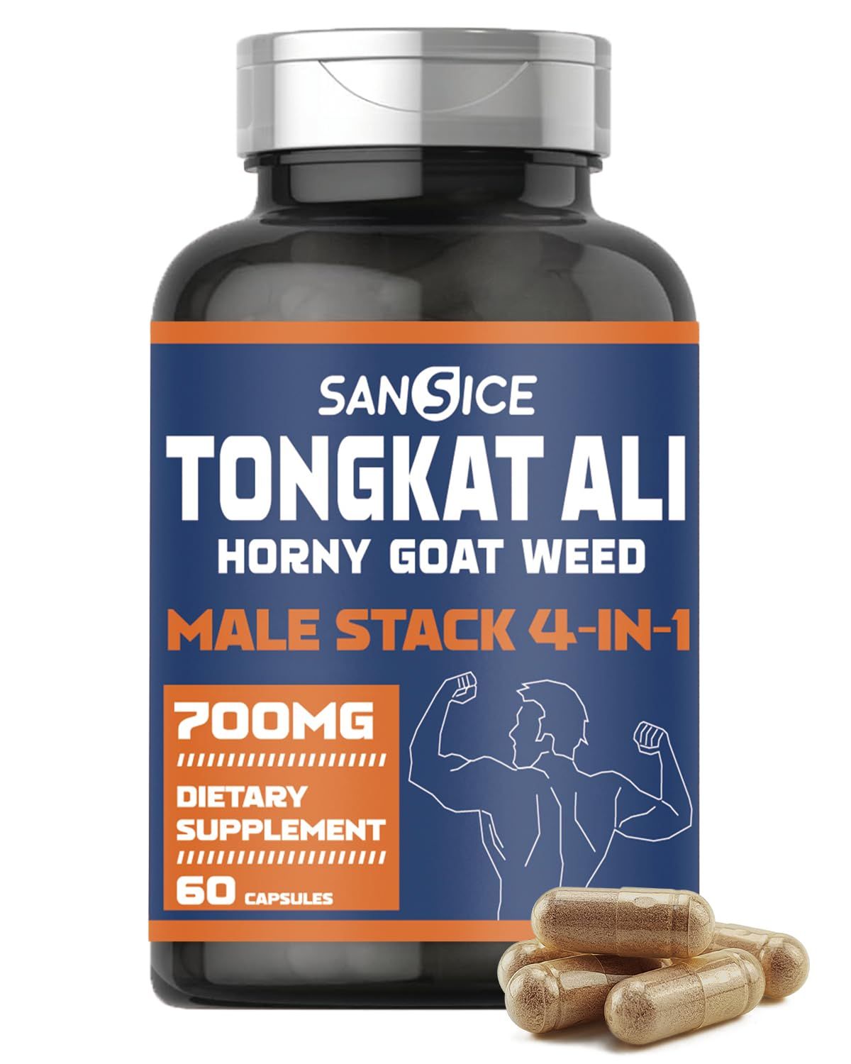 SANSICE Tongkat Ali Supplement for Vitality-Tongkat Ali Extract with Horny Goat Weed, Oryzanol Calostrum for Men, Male Supplement Horny Goat Weed Capsules for Hormone, Energy, Strength(60 Capsules)