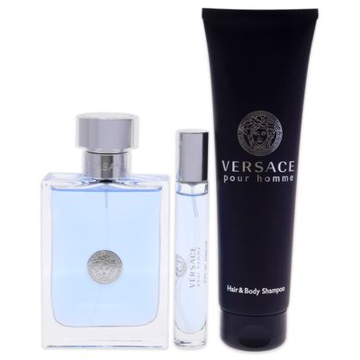 Versace Versace Pour Homme Men 3.4oz EDT Spray, 10ml EDT spray, 5.0oz Hair and Body Shampoo 3 Pc Gift Set
