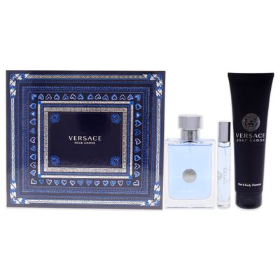 Versace Versace Pour Homme Men 3.4oz EDT Spray, 10ml EDT spray, 5.0oz Hair and Body Shampoo 3 Pc Gift Set