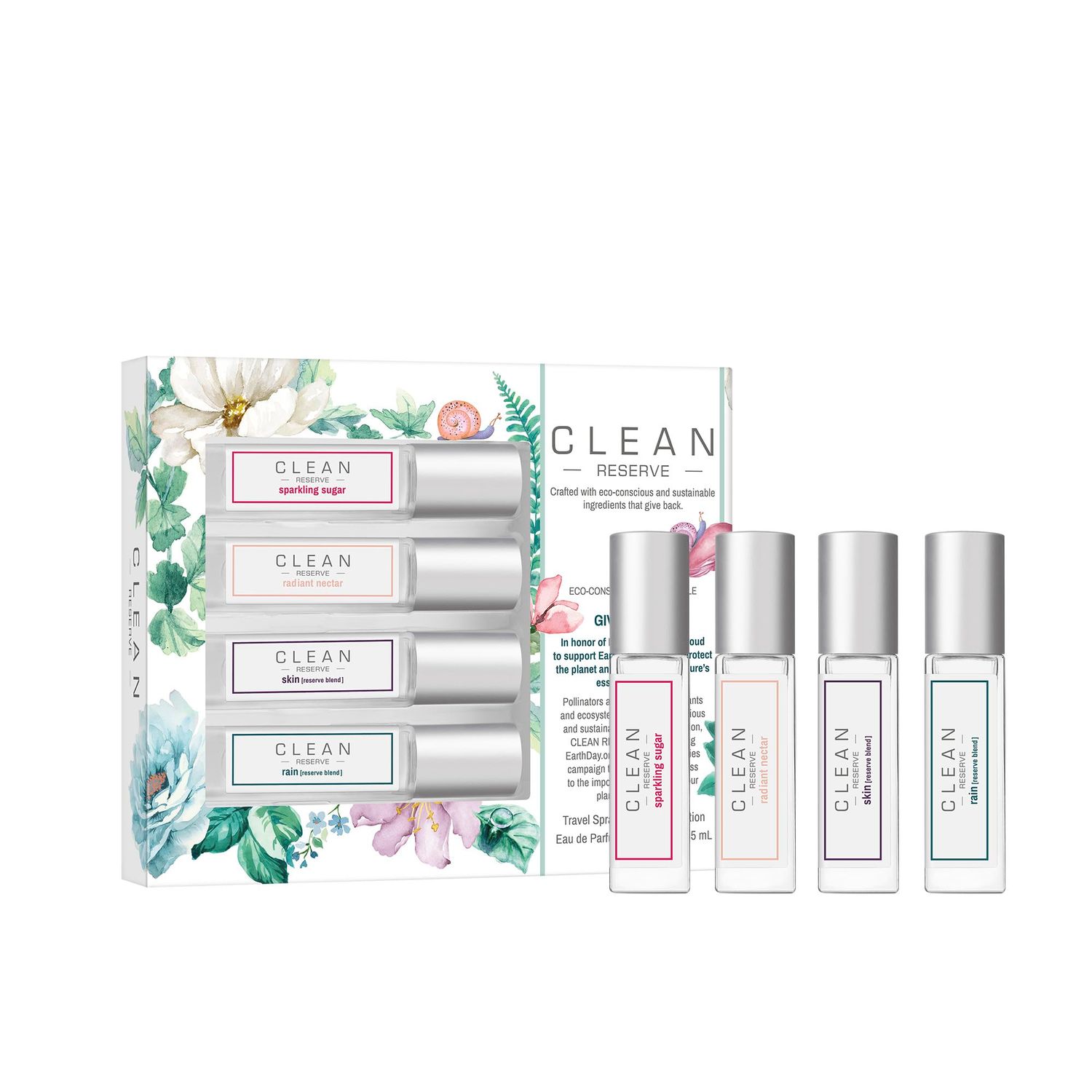 CLEAN RESERVE Eau de Parfum Layering Gift Set Includes Warm Cotton, Skin, Rain, and Radiant Nectar Fragrance 4 x 5mL Spray