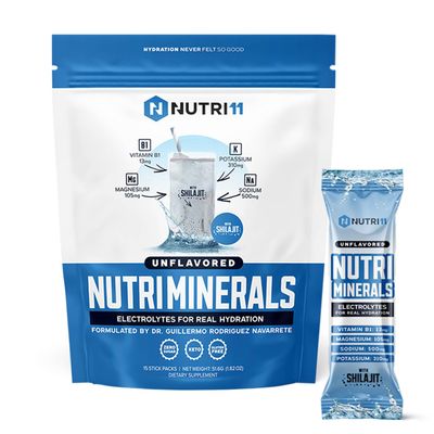 NUTRIMINERALS Hydration Electrolyte Powder Advanced Vitamin B1, Shilajit Pink Himalayan Salt Zero Sugar 15 Stick Packs Clean Energy, Recovery Detox Support (15 Sticks Pack, Unflavored)